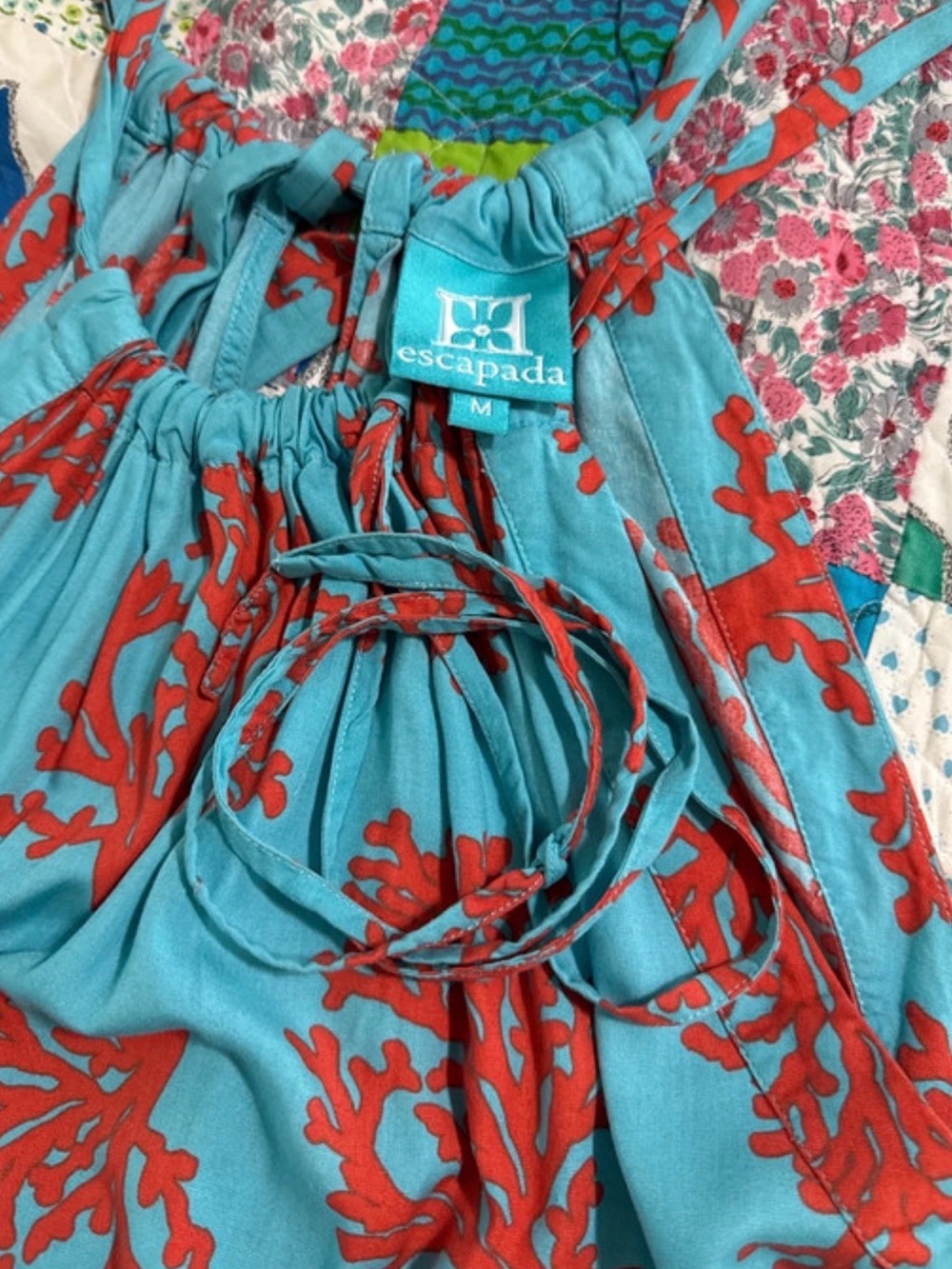 escapada Turquoise with Coral Print Maxi Skirt - M